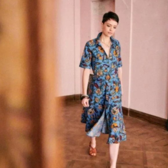 Sezane Dresses & Skirts - Sezane Jeanne Floral Midi Dress Cerulean Blue size 34 NWOT